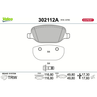 302112A Bremsbelagsatz, Scheibenbremse EXPERT