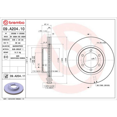 Brembo Bremsscheibe PRIME LINE - UV Coated 09.A204.11