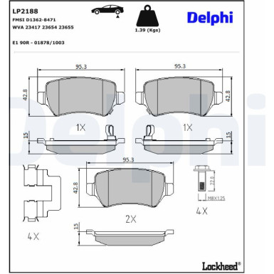 Delphi | Bremsbelagsatz, Scheibenbremse | LP2188