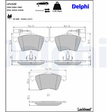 Delphi | Bremsbelagsatz, Scheibenbremse | LP1529
