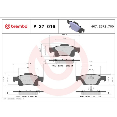 Brembo Bremsbelagsatz, Scheibenbremse PRIME LINE P 37 016