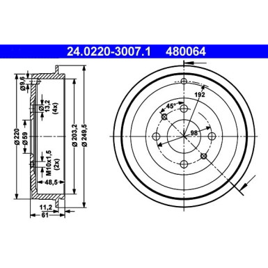 ATE | Bremstrommel | 24.0220-3007.1