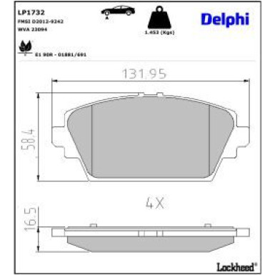 Delphi Bremsbelagsatz, Scheibenbremse LP1732