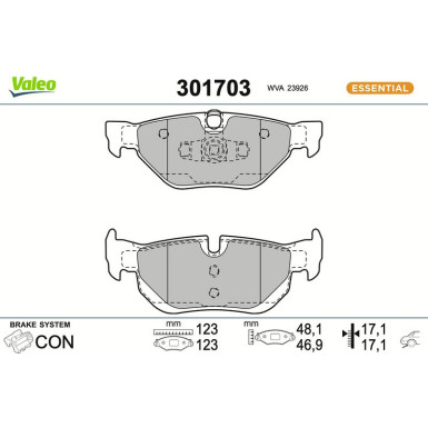 Valeo Bremsbelagsatz, Scheibenbremse ESSENTIAL 301703