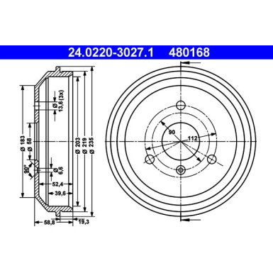 2 x ATE Bremstrommel | 24.0220-3027.1