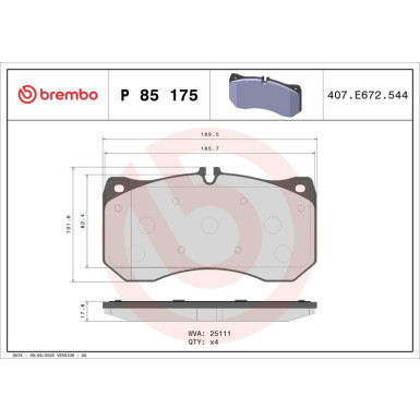Brembo Bremsbelagsatz, Scheibenbremse PRIME LINE P 85 175