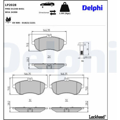 Delphi | Bremsbelagsatz, Scheibenbremse | LP2028