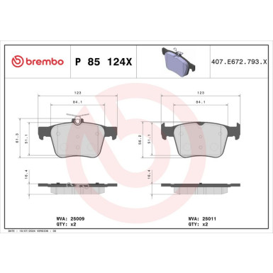 Brembo Bremsbelagsatz, Scheibenbremse XTRA LINE P 85 124X