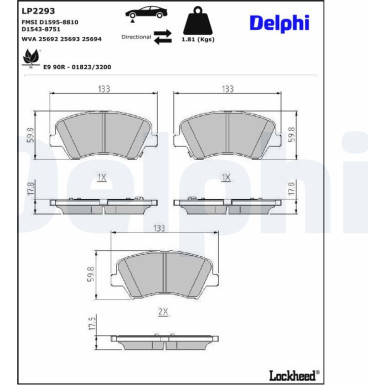 Delphi | Bremsbelagsatz, Scheibenbremse | LP2293 Delphi | Bremsbelagsatz, Scheibenbremse | LP2293