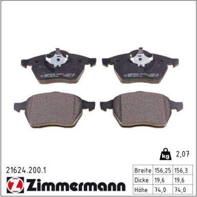 Zimmermann Bremsbelagsatz, Scheibenbremse 21624.200.1