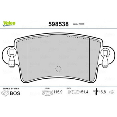 Valeo | Bremsbelagsatz, Scheibenbremse | 598538