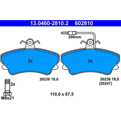 ATE | Bremsbelagsatz, Scheibenbremse | 13.0460-2810.2