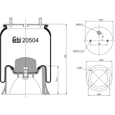 FEBI BILSTEIN 20504 Federbalg, Luftfederung FEBI BILSTEIN 20504 Federbalg, Luftfederung