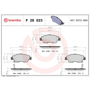 Brembo Bremsbelagsatz, Scheibenbremse PRIME LINE P 28 023