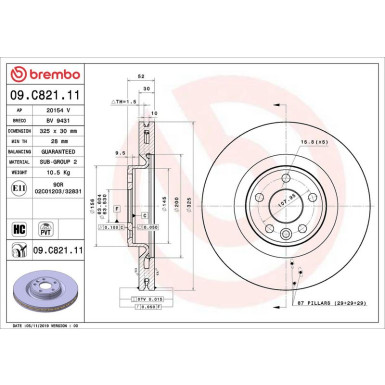 09.C821.11 Bremsscheibe PRIME LINE - UV Coated