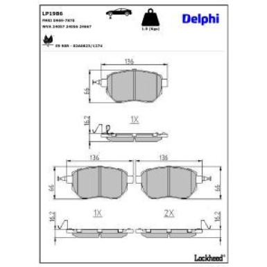 Delphi Bremsbelagsatz, Scheibenbremse LP1986