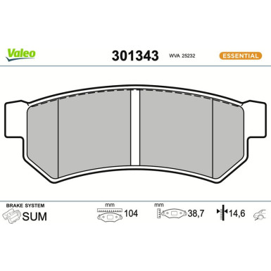 Valeo | Bremsbelagsatz, Scheibenbremse | 301343