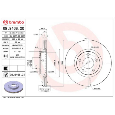 09.9468.21 Bremsscheibe PRIME LINE - UV Coated