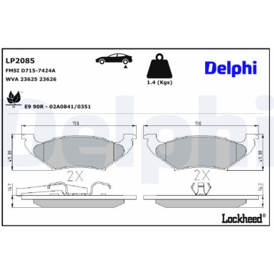 Delphi | Bremsbelagsatz, Scheibenbremse | LP2085 Delphi | Bremsbelagsatz, Scheibenbremse | LP2085
