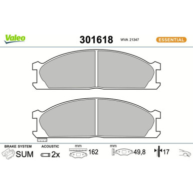 Valeo Bremsbelagsatz, Scheibenbremse ESSENTIAL 301618
