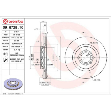 Brembo Bremsscheibe PRIME LINE 09.6728.10 Brembo Bremsscheibe PRIME LINE 09.6728.10