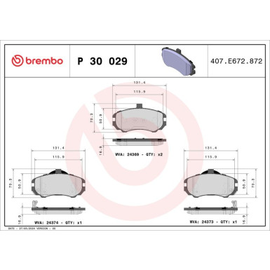 Brembo Bremsbelagsatz, Scheibenbremse PRIME LINE P 30 029