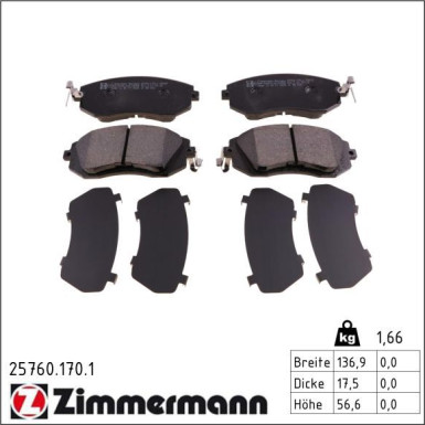 Zimmermann Bremsbelagsatz, Scheibenbremse 25760.170.1