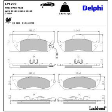 Delphi Bremsbelagsatz, Scheibenbremse LP1299