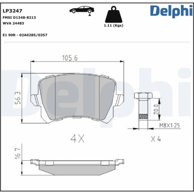 Delphi | Bremsbelagsatz, Scheibenbremse | LP3247