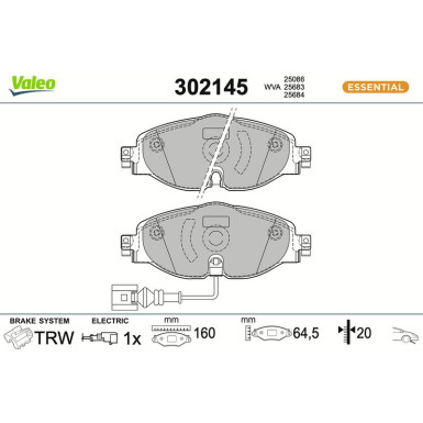 Valeo Bremsbelagsatz, Scheibenbremse ESSENTIAL 302145