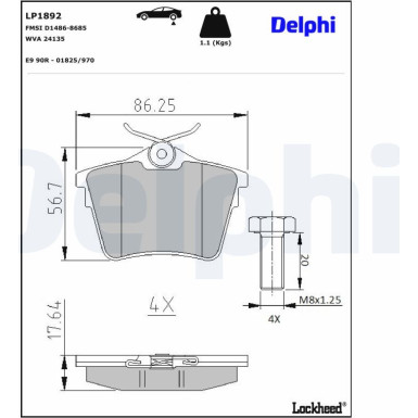 Delphi | Bremsbelagsatz, Scheibenbremse | LP1892