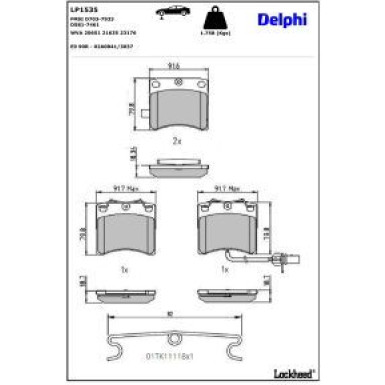 Delphi Bremsbelagsatz, Scheibenbremse LP1535