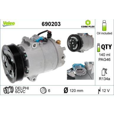 Valeo Kompressor, Klimaanlage VALEO CORE-FLEX 690203 Valeo Kompressor, Klimaanlage VALEO CORE-FLEX 690203