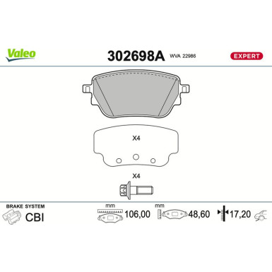Valeo | Bremsbelagsatz, Scheibenbremse | 302698A