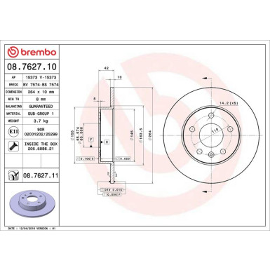Brembo Bremsscheibe PRIME LINE - UV Coated 08.7627.11