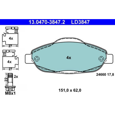 Bremsbelagsatz, Scheibenbremse ATE Ceramic 13.0470-3847.2
