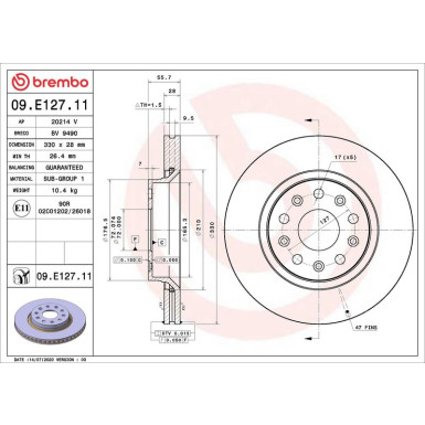 09.E127.11 Bremsscheibe PRIME LINE - UV Coated