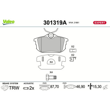 Valeo | Bremsbelagsatz, Scheibenbremse | 301319A