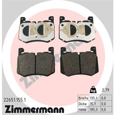 Zimmermann | Bremsbelagsatz, Scheibenbremse | 22651.155.1