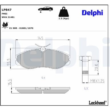 Delphi | Bremsbelagsatz, Scheibenbremse | LP847