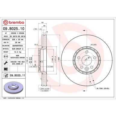 09.B025.11 Bremsscheibe PRIME LINE - UV Coated 09.B025.11 Bremsscheibe PRIME LINE - UV Coated