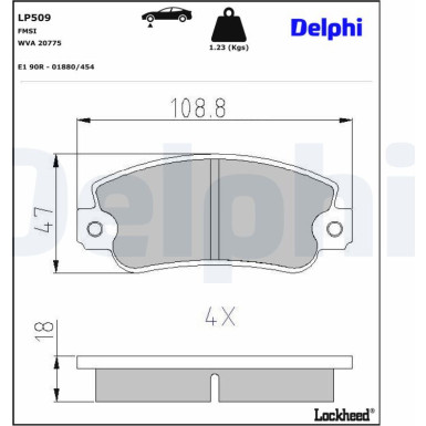 Delphi | Bremsbelagsatz, Scheibenbremse | LP509