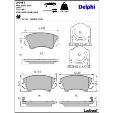 Delphi Bremsbelagsatz, Scheibenbremse LP2081