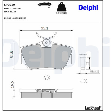 Delphi | Bremsbelagsatz, Scheibenbremse | LP2019