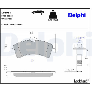 Delphi | Bremsbelagsatz, Scheibenbremse | LP1984