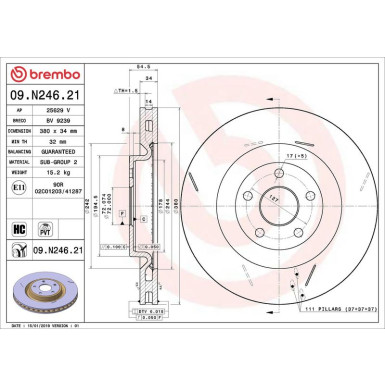 Brembo 2 x BREMBO Bremsscheibe PRIME LINE - UV Coated 09.N246.21