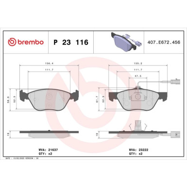 Brembo | Bremsbelagsatz, Scheibenbremse | P 23 116