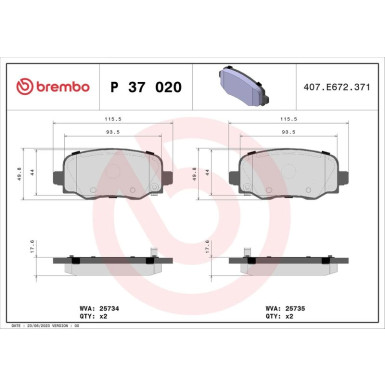 Brembo Bremsbelagsatz, Scheibenbremse PRIME LINE P 37 020