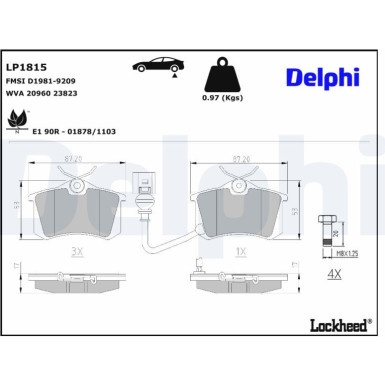 Delphi | Bremsbelagsatz, Scheibenbremse | LP1815