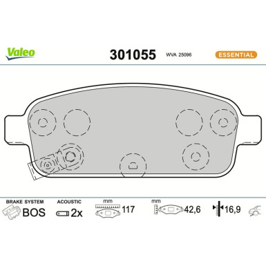 Valeo | Bremsbelagsatz, Scheibenbremse | 301055